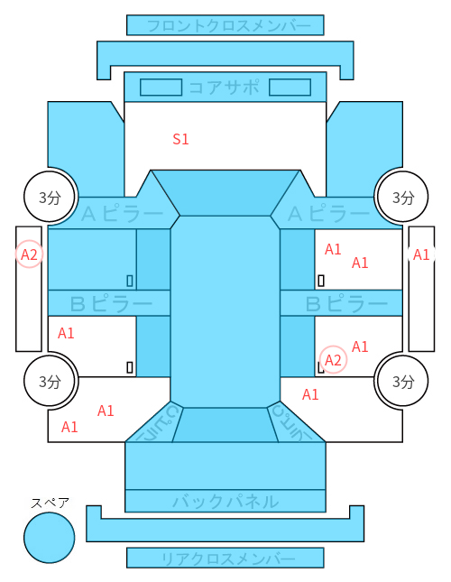 Body condition diagram (damage marks, Japanese labels)