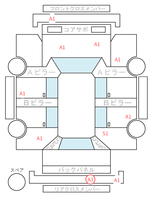 Body condition diagram (damage marks, Japanese labels)