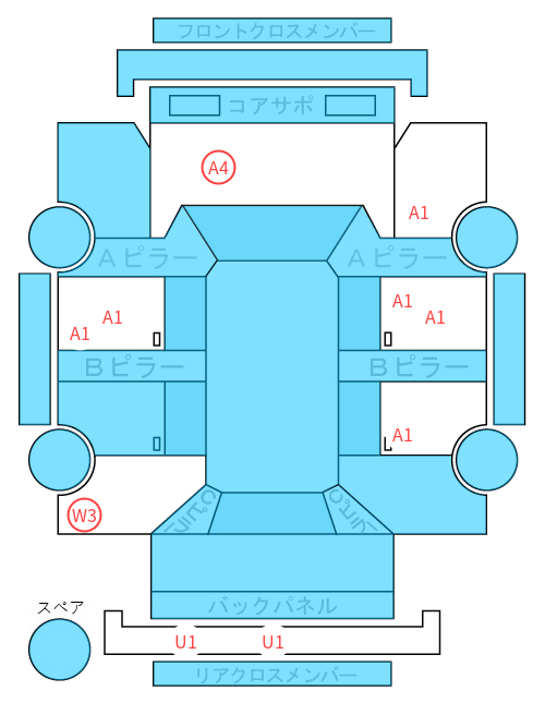 Body condition diagram (damage marks, Japanese labels)