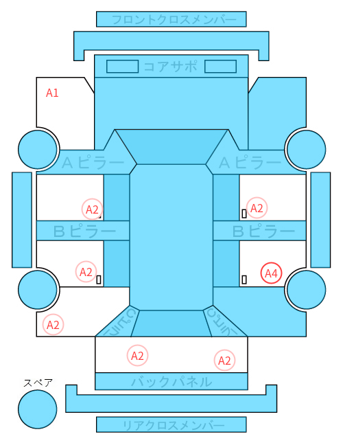 Body condition diagram (damage marks, Japanese labels)