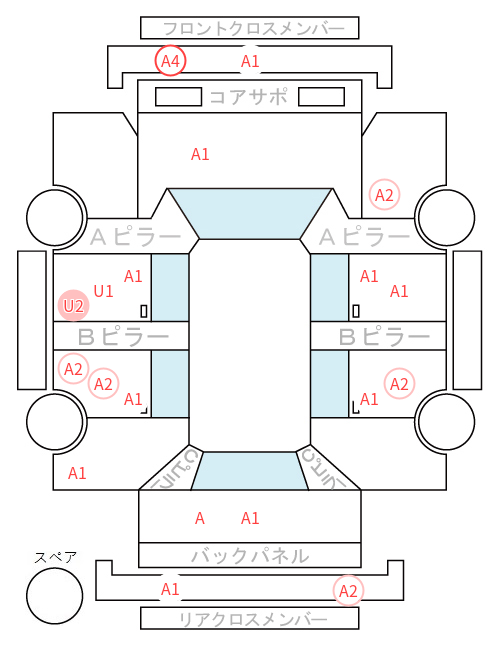 Body condition diagram (damage marks, Japanese labels)