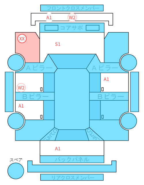 Body condition diagram (damage marks, Japanese labels)