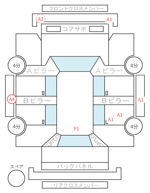 Body condition diagram (damage marks, Japanese labels)