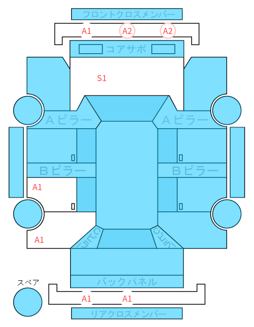 Body condition diagram (damage marks, Japanese labels)