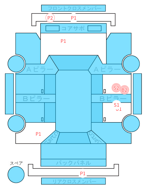 Body condition diagram (damage marks, Japanese labels)