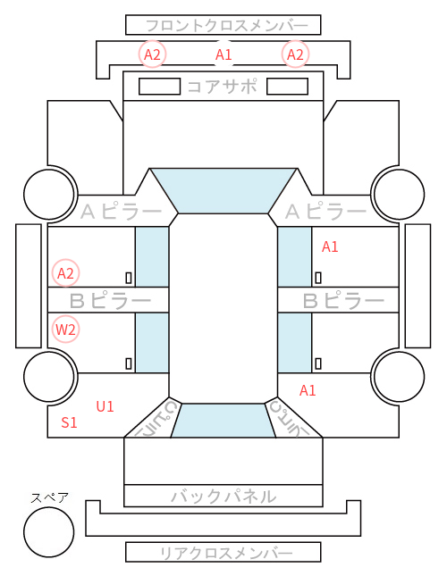 Body condition diagram (damage marks, Japanese labels)