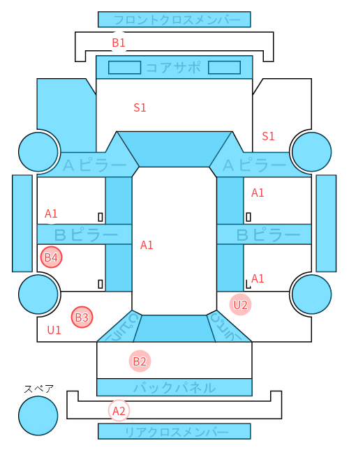 Body condition diagram (damage marks, Japanese labels)