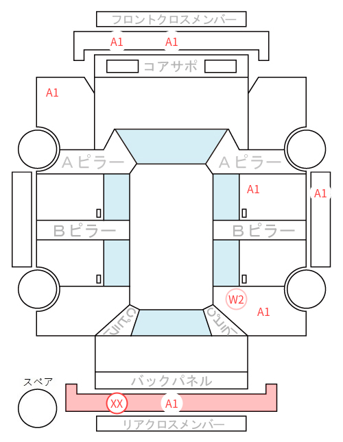 Body condition diagram (damage marks, Japanese labels)