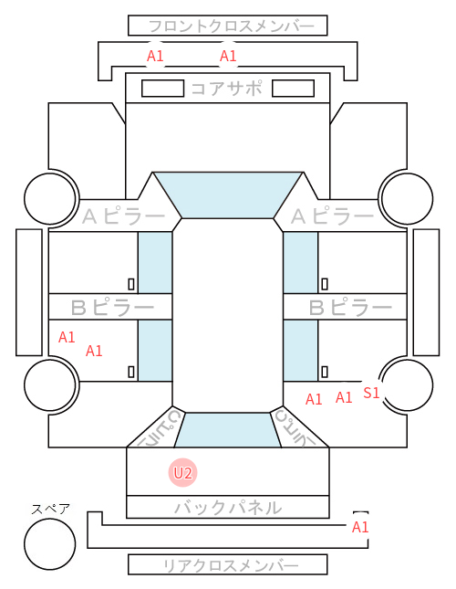 Body condition diagram (damage marks, Japanese labels)