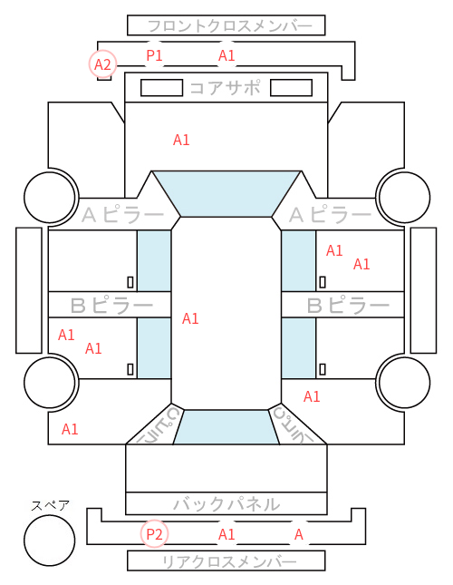 Body condition diagram (damage marks, Japanese labels)