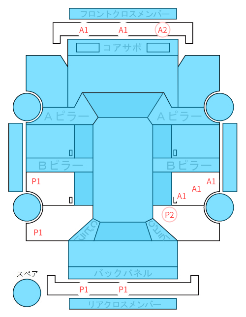 Body condition diagram (damage marks, Japanese labels)