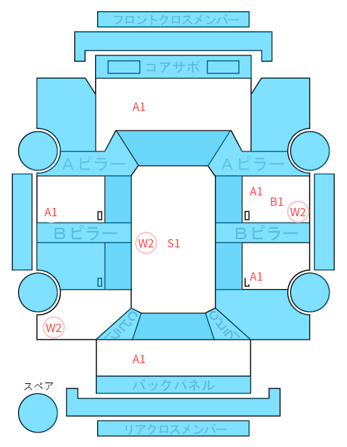 Body condition diagram (damage marks, Japanese labels)