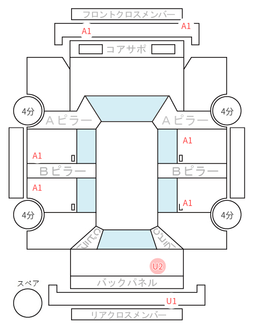 Body condition diagram (damage marks, Japanese labels)