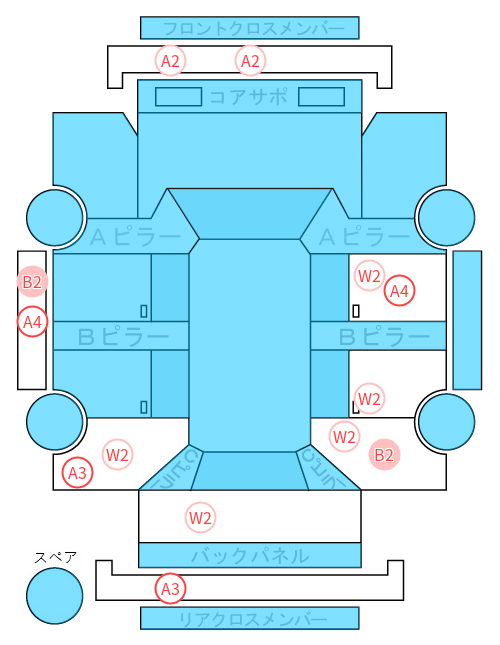 Body condition diagram (damage marks, Japanese labels)