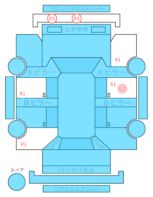 Body condition diagram (damage marks, Japanese labels)
