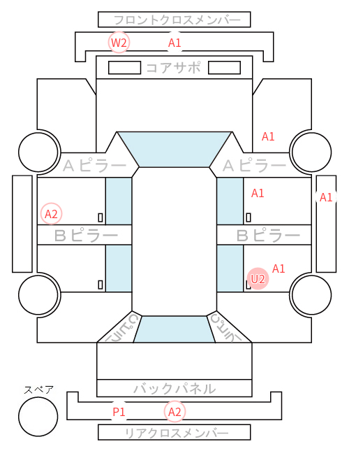 Body condition diagram (damage marks, Japanese labels)