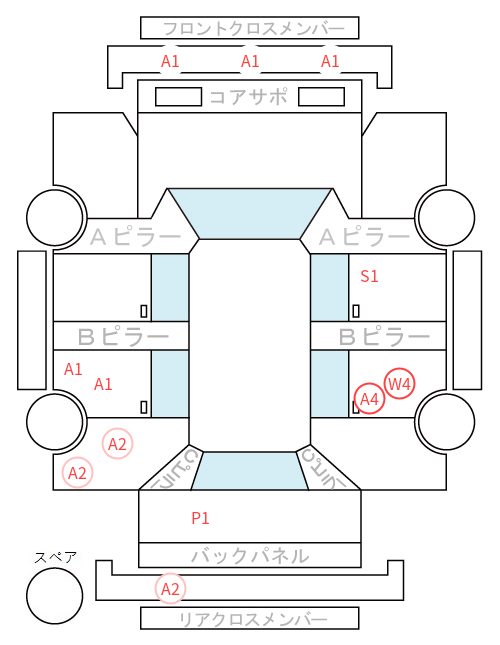 Body condition diagram (damage marks, Japanese labels)