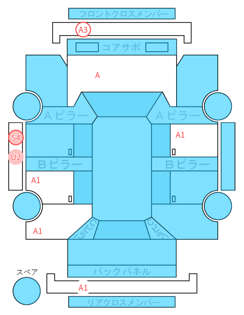 Body condition diagram (damage marks, Japanese labels)