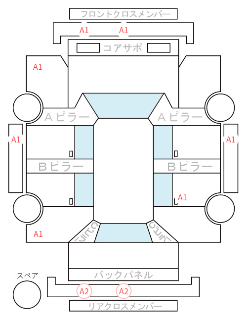 Body condition diagram (damage marks, Japanese labels)
