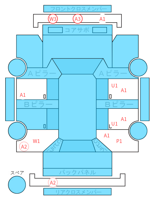 Body condition diagram (damage marks, Japanese labels)