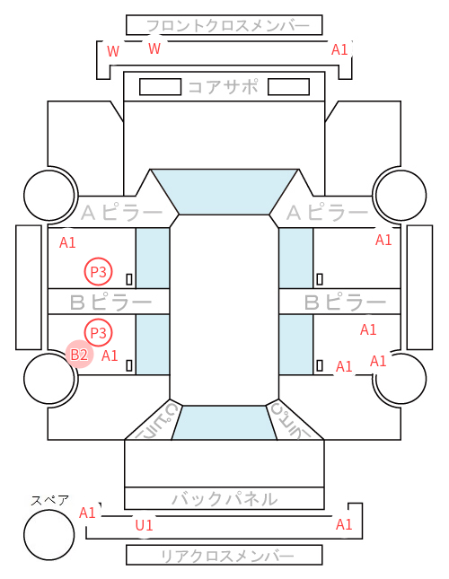 Body condition diagram (damage marks, Japanese labels)