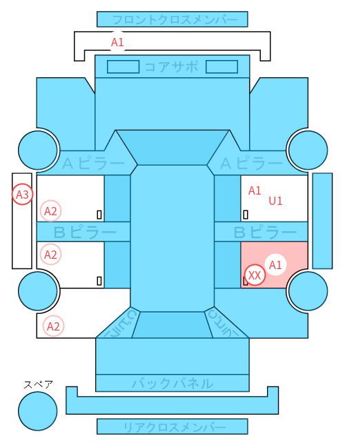 Body condition diagram (damage marks, Japanese labels)