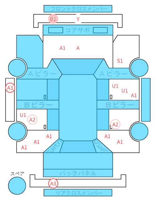 Body condition diagram (damage marks, Japanese labels)