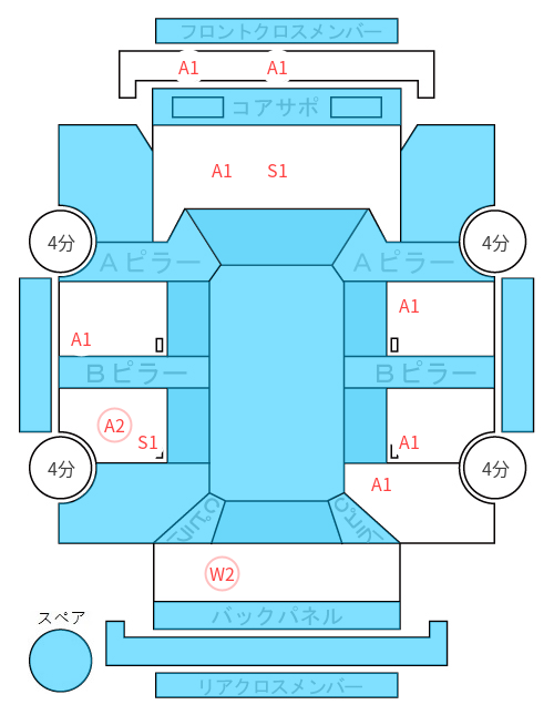 Body condition diagram (damage marks, Japanese labels)