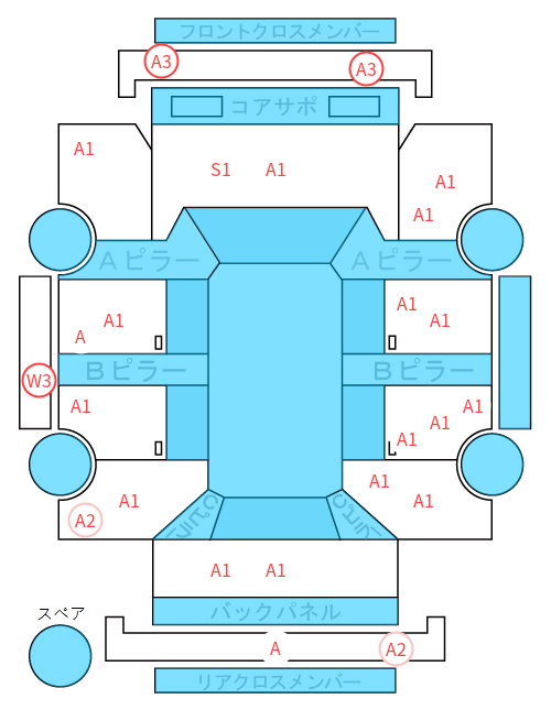 Body condition diagram (damage marks, Japanese labels)