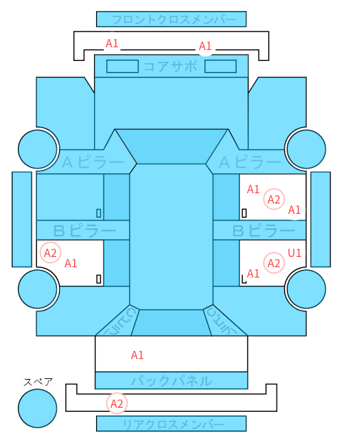 Body condition diagram (damage marks, Japanese labels)
