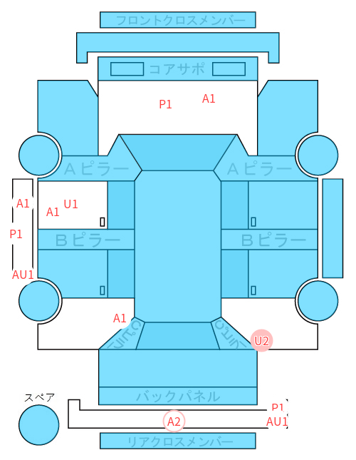 Body condition diagram (damage marks, Japanese labels)