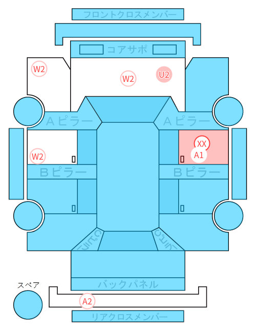 Body condition diagram (damage marks, Japanese labels)