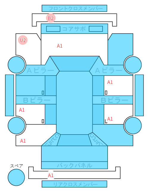 Body condition diagram (damage marks, Japanese labels)