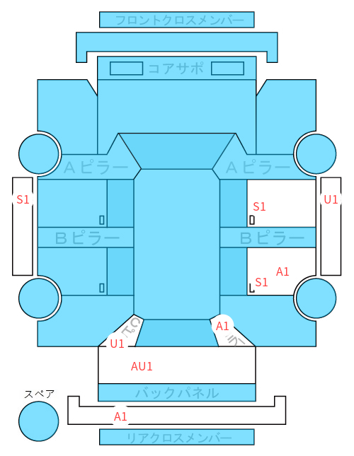 Body condition diagram (damage marks, Japanese labels)