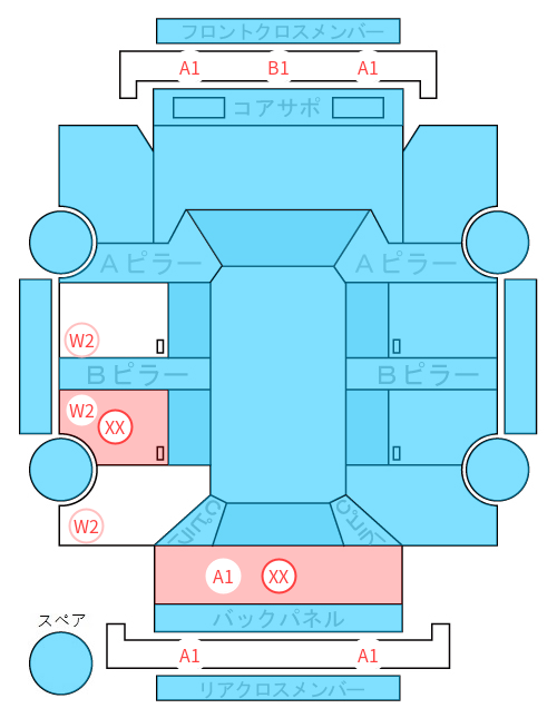 Body condition diagram (damage marks, Japanese labels)