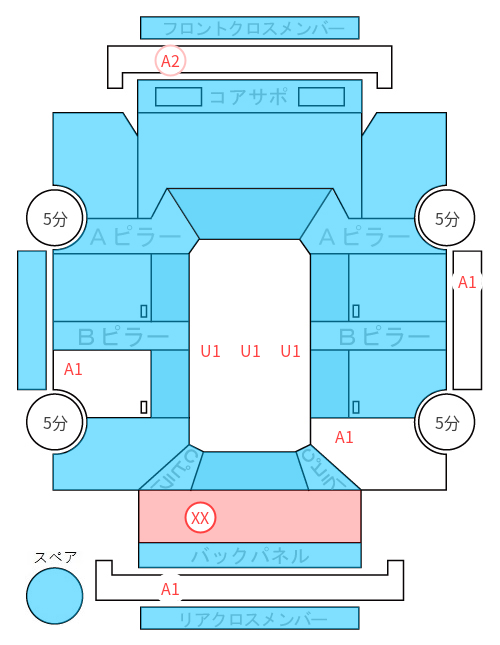 Body condition diagram (damage marks, Japanese labels)
