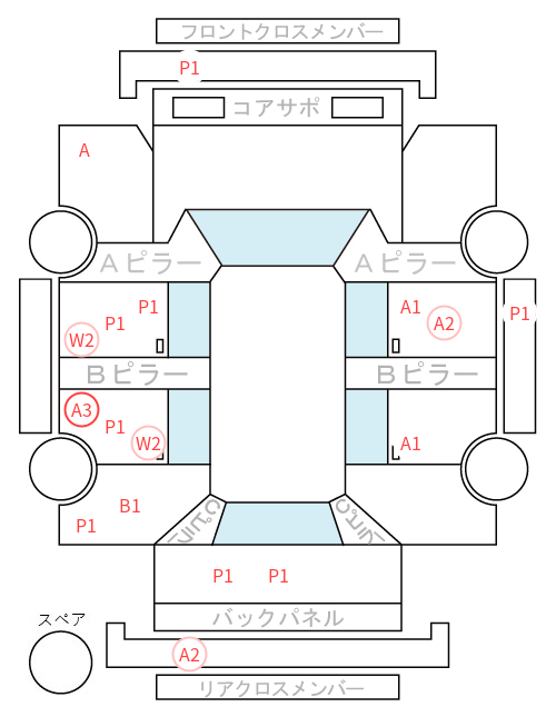 Body condition diagram (damage marks, Japanese labels)