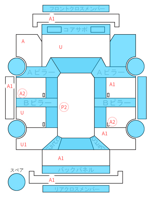 Body condition diagram (damage marks, Japanese labels)