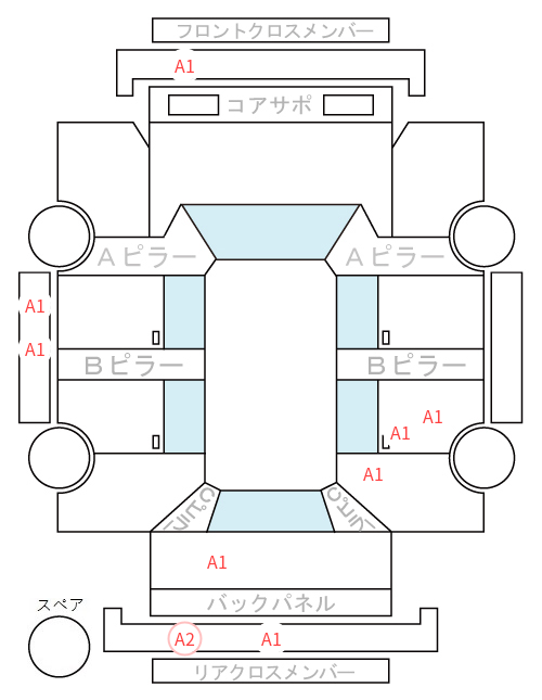 Body condition diagram (damage marks, Japanese labels)