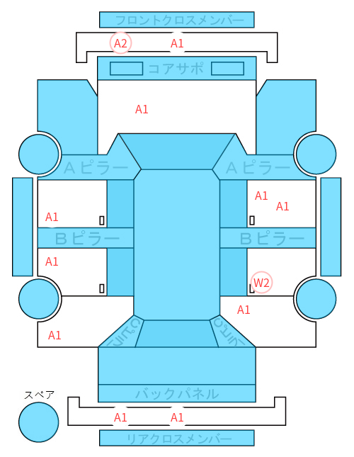 Body condition diagram (damage marks, Japanese labels)