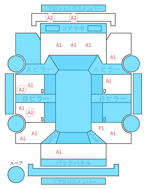 Body condition diagram (damage marks, Japanese labels)
