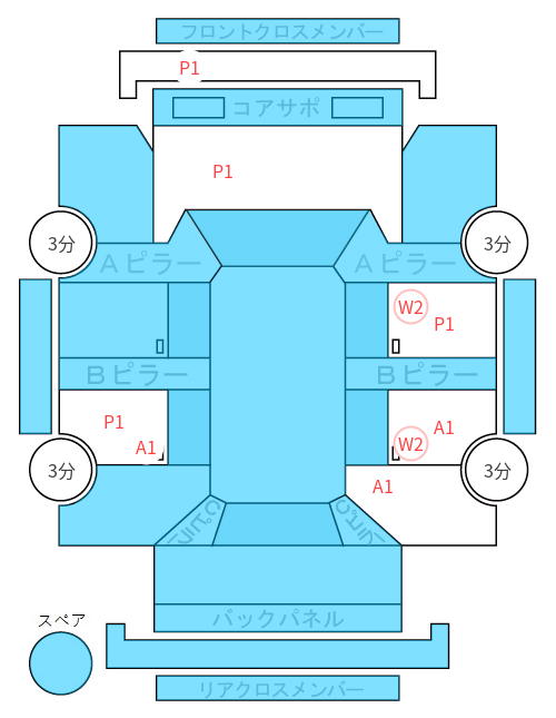 Body condition diagram (damage marks, Japanese labels)