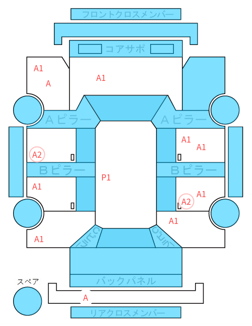 Body condition diagram (damage marks, Japanese labels)