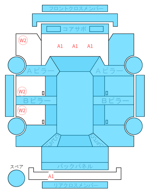 Body condition diagram (damage marks, Japanese labels)