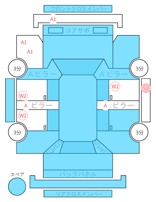 Body condition diagram (damage marks, Japanese labels)
