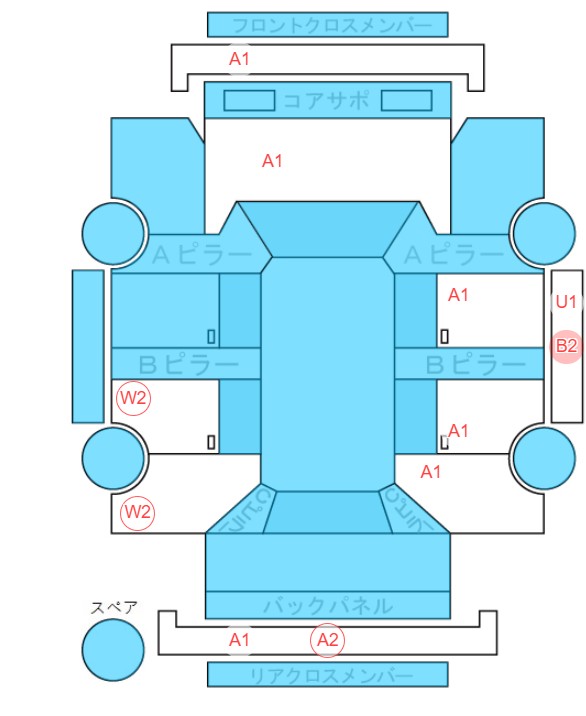 Body condition diagram (damage marks, Japanese labels)