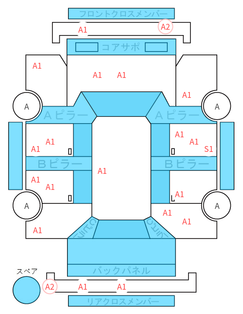 Body condition diagram (damage marks, Japanese labels)