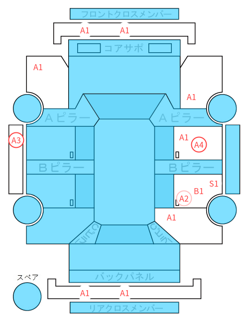 Body condition diagram (damage marks, Japanese labels)