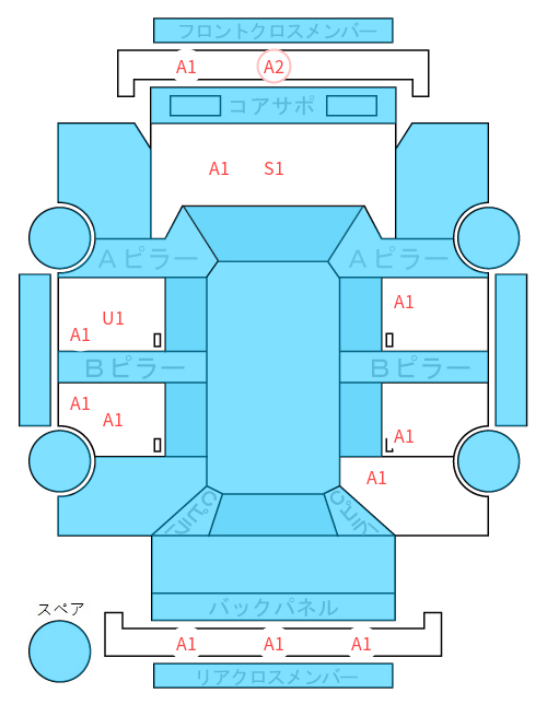 Body condition diagram (damage marks, Japanese labels)
