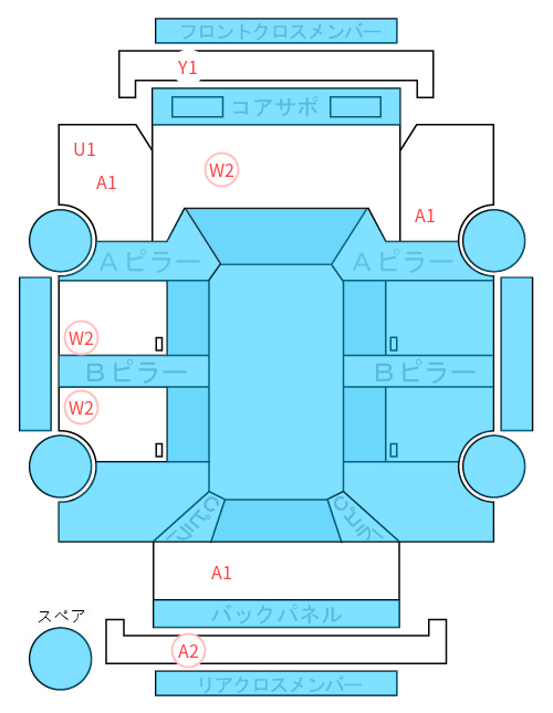 Body condition diagram (damage marks, Japanese labels)